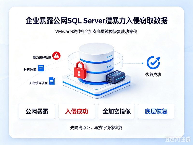 企业暴露公网SQL Server遭暴力入侵窃取数据，VMware虚拟机全加密底层镜像恢复成功案例