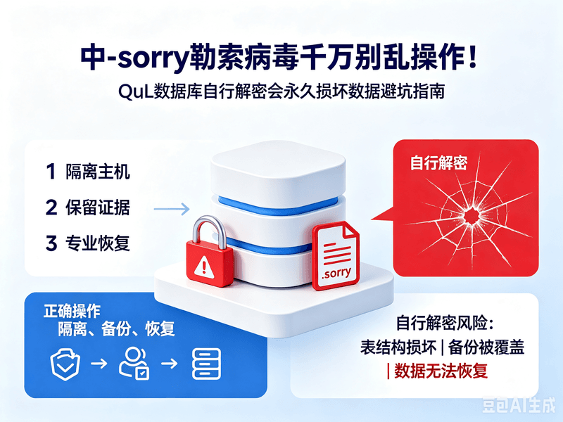 中sorry勒索病毒千万别乱操作！SQL数据库自行解密会永久损坏数据避坑指南
