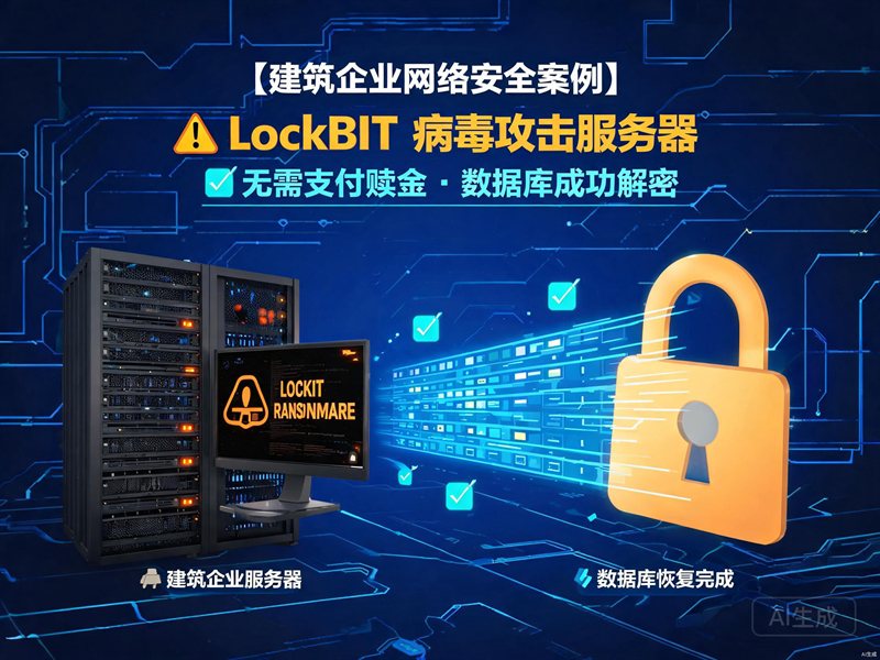 建筑公司服务器遭LockBit病毒加密无需支付赎金解密数据库案例