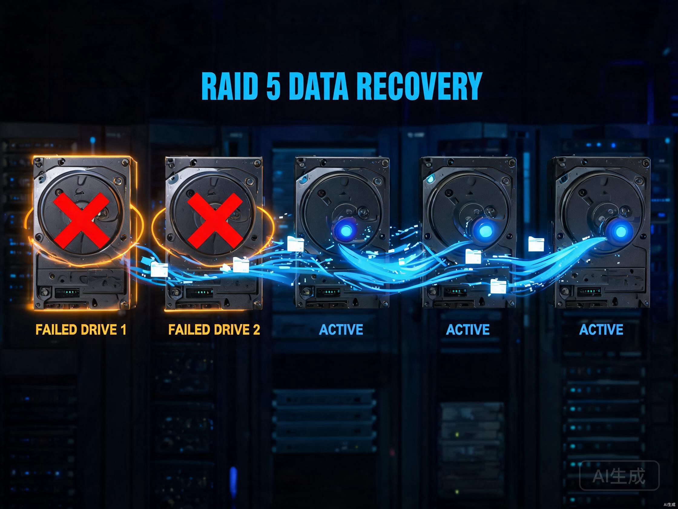 连锁门店RAID5阵列两块硬盘损坏无备份完整找回3年财务数据